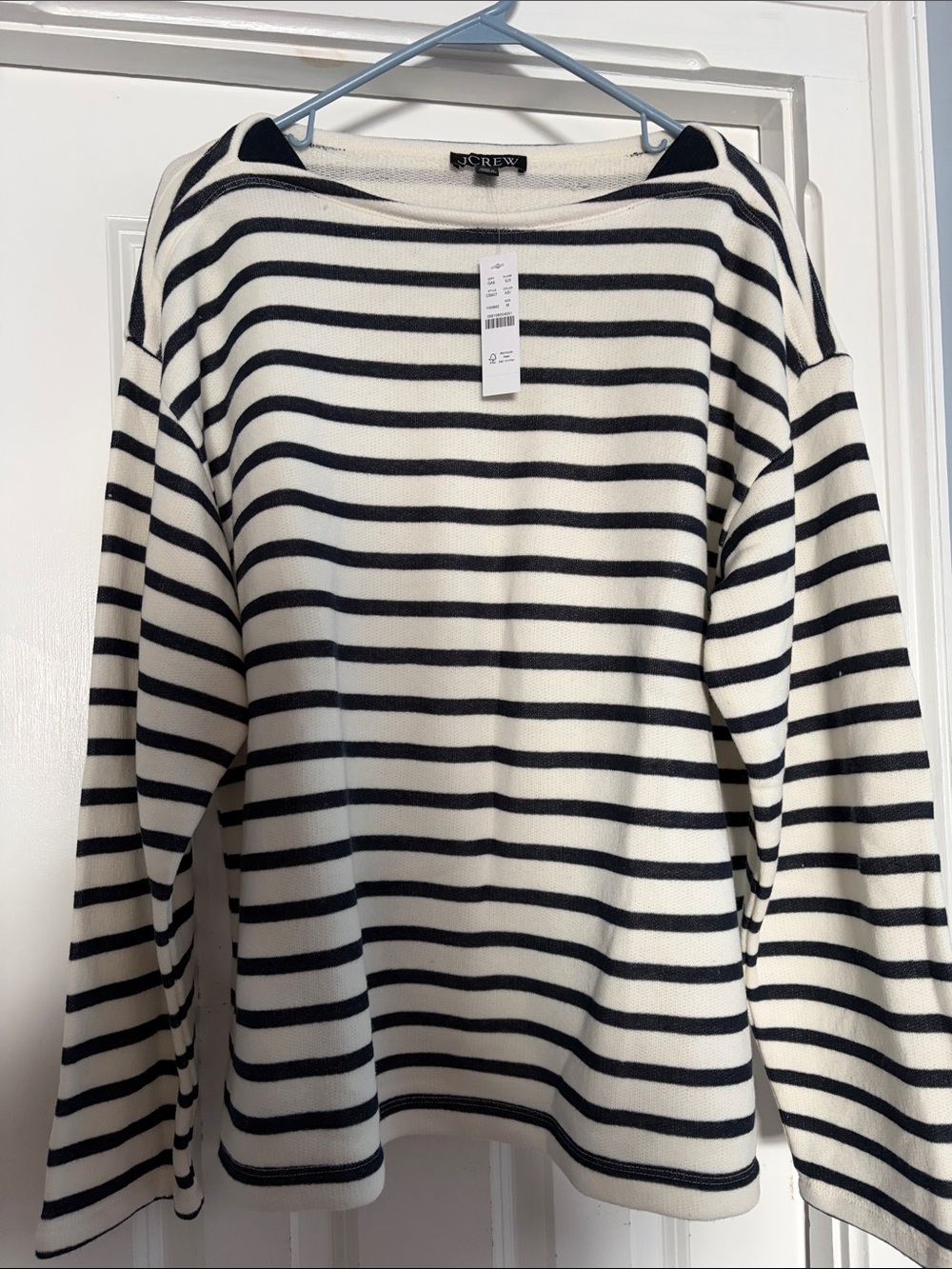 J. Crew Cream and Black Striped Boatneck Sweatshirt